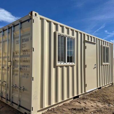 20-OFFICE-SIDE-scaled 20FT Office Container – Mobile Site Office with Insulation, Windows, Electrical & Secure Doors